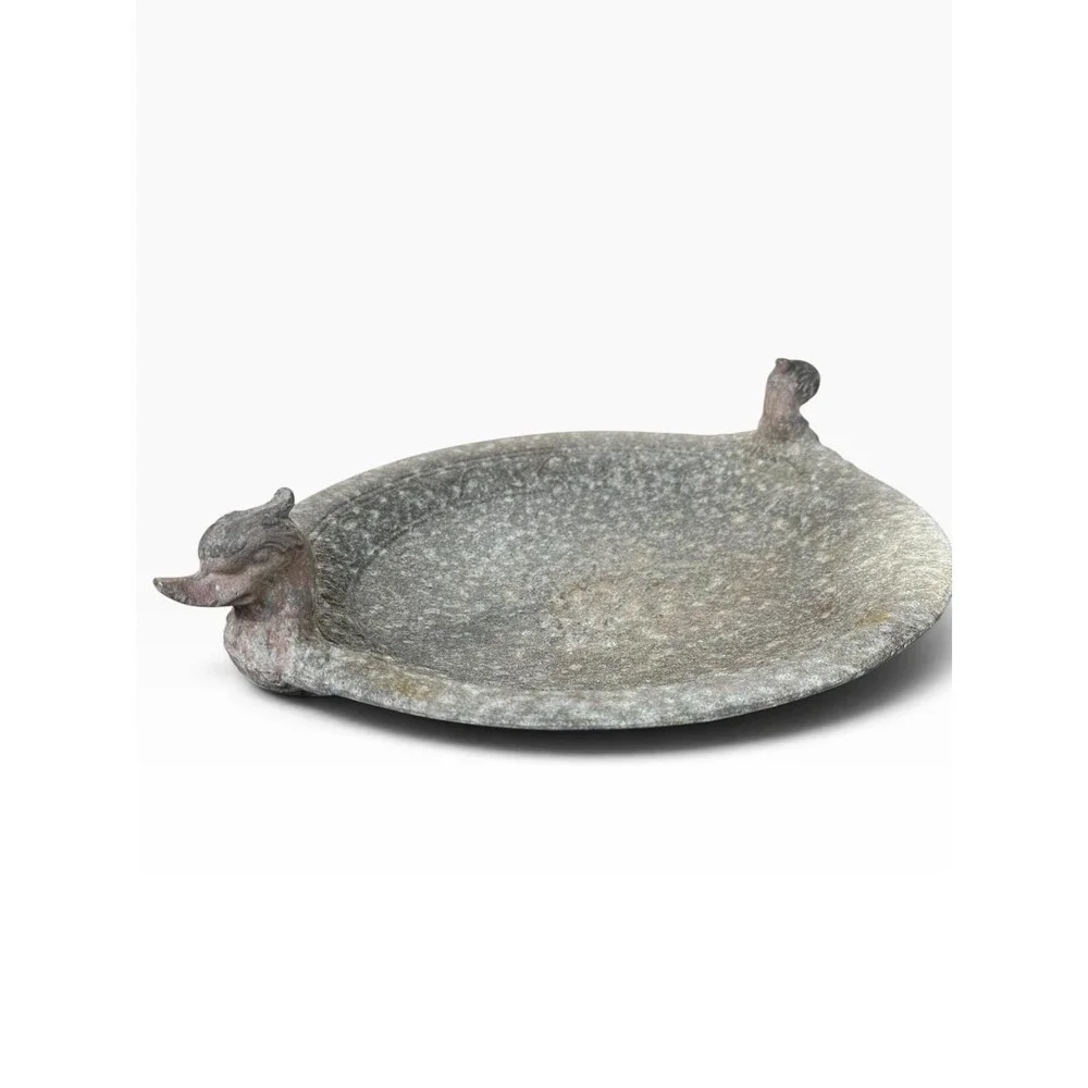 Vintage Weathered Duck Swan Birdbath Bowl, Rustic Garden Basin Table Centerpiece